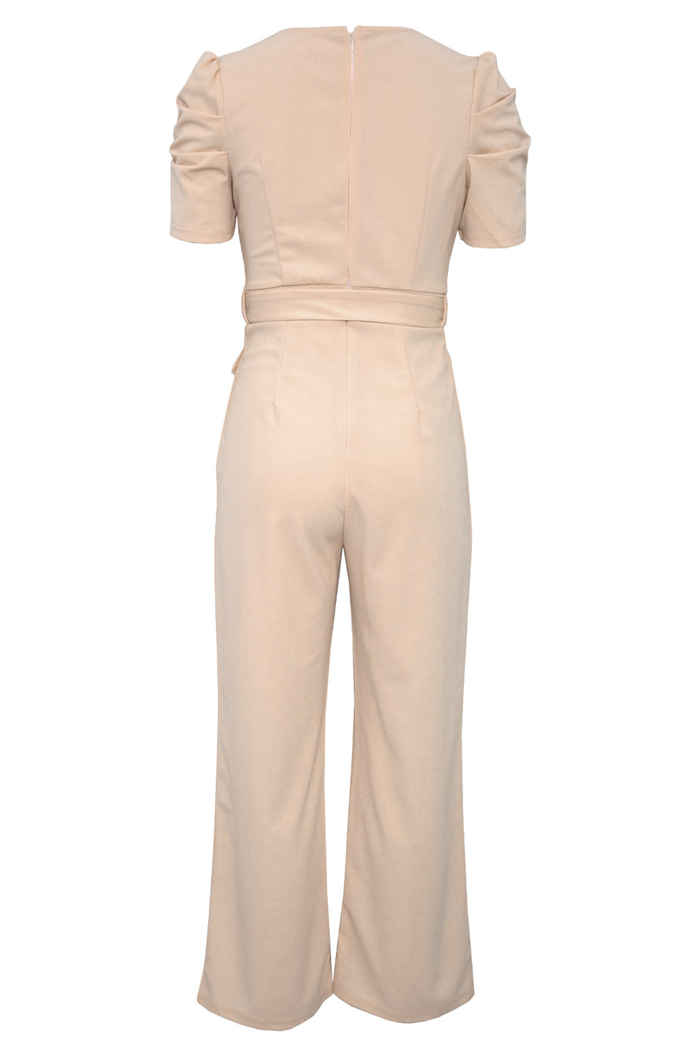 Apricot Straight Leg Knotted High Waist Short Sleeve Jumpsuit