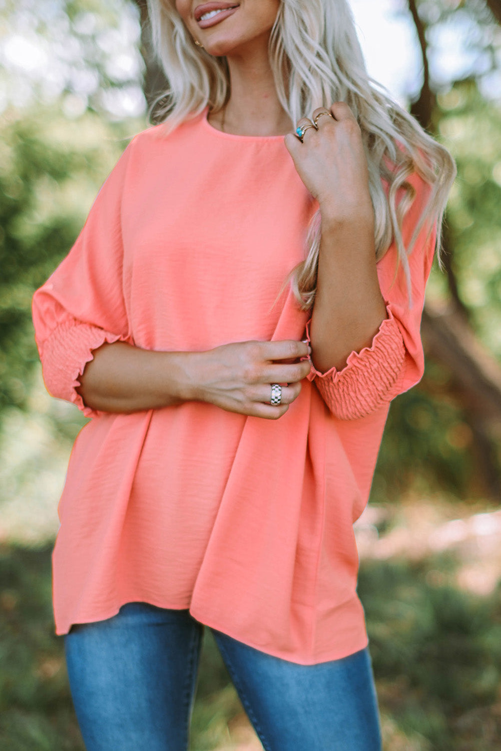 Apricot Smocked Wrist Shift Top