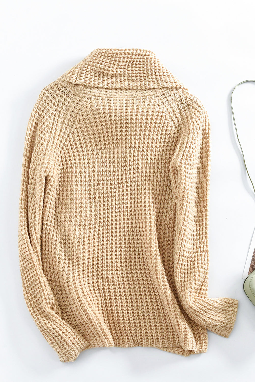 Beige Buttoned Wrap Turtleneck Sweater