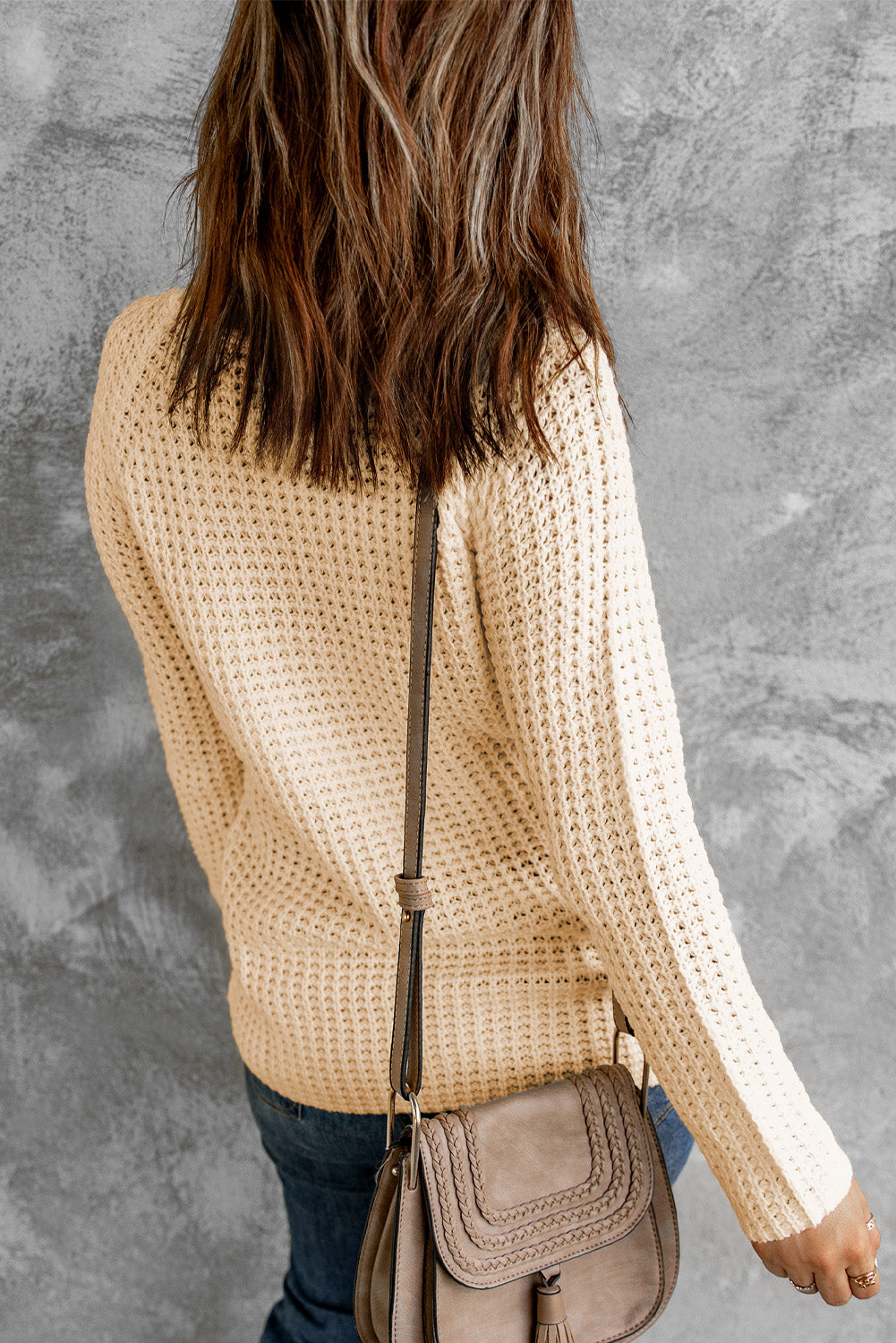 Beige Buttoned Wrap Turtleneck Sweater