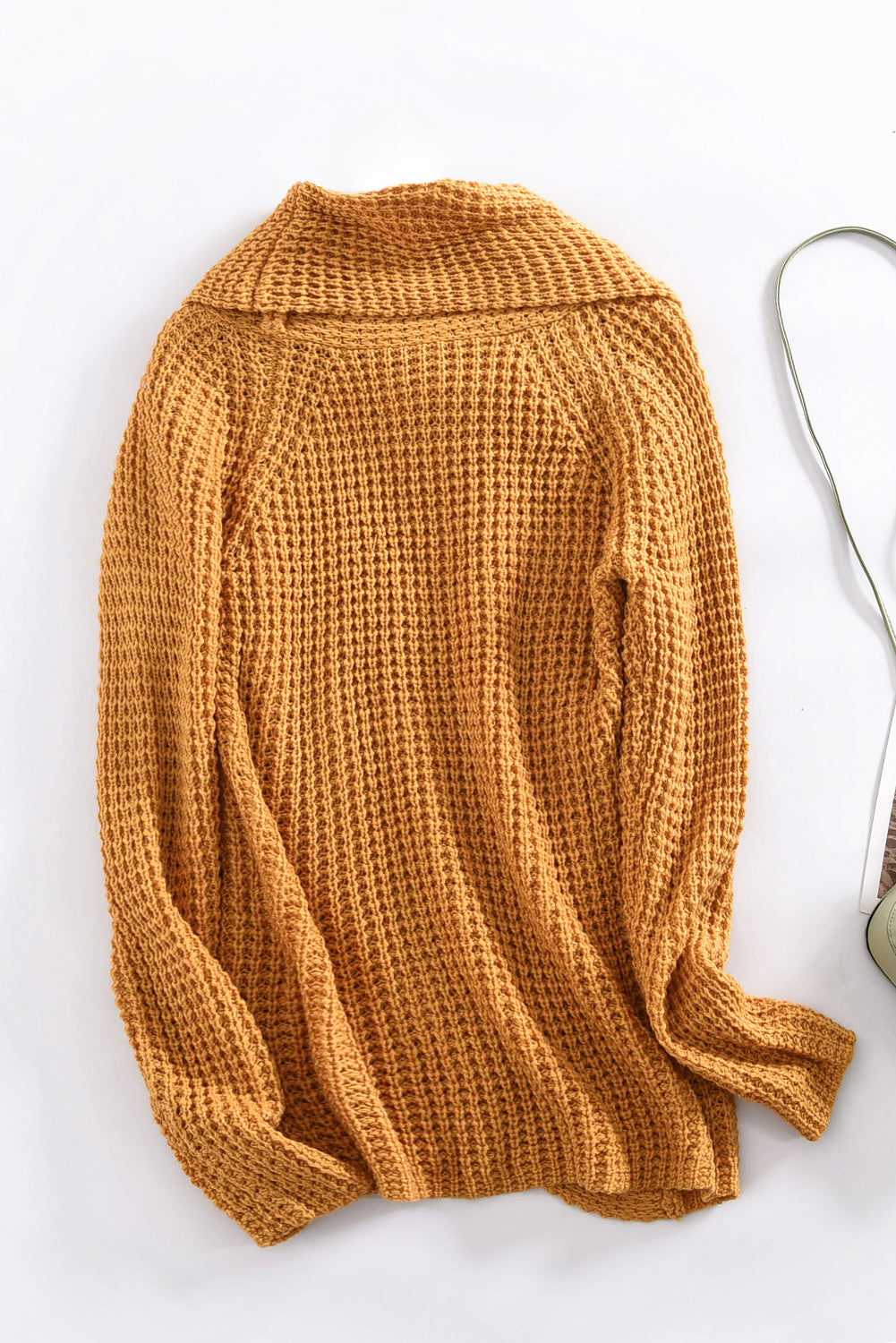 Beige Buttoned Wrap Turtleneck Sweater